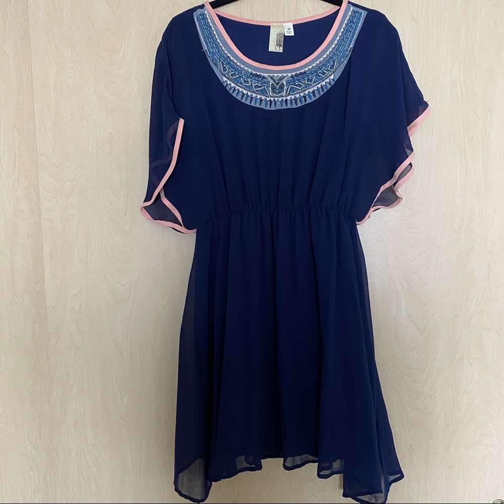 Francesca’s Navy Dress with Beaded Detail